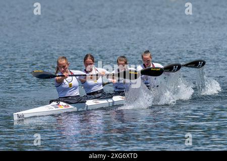 Zamora, Zamora, Spanien. Juli 2024. Lago de Sanabria (06.07.2024) - DEUTSCHE FRAUENMANNSCHAFT - . FELBAN LINA. LARA FINK CAROLINE. PLOTZ-LISA. PLOTZ CLARA. (Kreditbild: © Oscar Manuel Sanchez/ZUMA Press Wire) NUR REDAKTIONELLE VERWENDUNG! Nicht für kommerzielle ZWECKE! Stockfoto