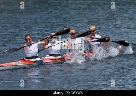 Zamora, Zamora, Spanien. Juli 2024. Lago de Sanabria (06.07.2024) - DÄNEMARK DAMENMANNSCHAFT - . SOBORG ASTA. JAKOBSEN NANNA. KNUDSEN NICOLINA. BACH NIELSEN SIRI. (Kreditbild: © Oscar Manuel Sanchez/ZUMA Press Wire) NUR REDAKTIONELLE VERWENDUNG! Nicht für kommerzielle ZWECKE! Stockfoto