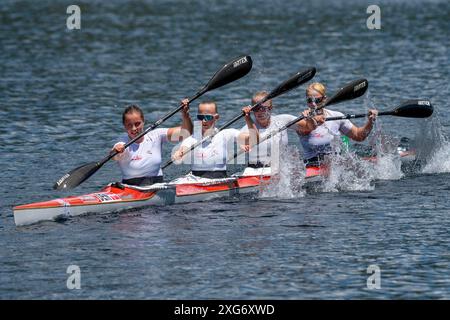 Zamora, Zamora, Spanien. Juli 2024. Lago de Sanabria (06.07.2024) - DÄNEMARK DAMENMANNSCHAFT - . SOBORG ASTA. JAKOBSEN NANNA. KNUDSEN NICOLINA. BACH NIELSEN SIRI. (Kreditbild: © Oscar Manuel Sanchez/ZUMA Press Wire) NUR REDAKTIONELLE VERWENDUNG! Nicht für kommerzielle ZWECKE! Stockfoto