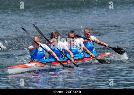 Zamora, Zamora, Spanien. Juli 2024. Lago de Sanabria (06.07.2024) - TSCHECHISCHE FRAUENTEAM. MILOVA KATERINA. HERMELY GABRIELA. TETTINGEROVA TEREZIE. MALKOVA KAROLINA. (Kreditbild: © Oscar Manuel Sanchez/ZUMA Press Wire) NUR REDAKTIONELLE VERWENDUNG! Nicht für kommerzielle ZWECKE! Stockfoto