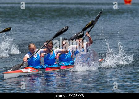 Zamora, Zamora, Spanien. Juli 2024. Lago de Sanabria (06.07.2024) - TSCHECHISCHE FRAUENTEAM. MILOVA KATERINA. HERMELY GABRIELA. TETTINGEROVA TEREZIE. MALKOVA KAROLINA. (Kreditbild: © Oscar Manuel Sanchez/ZUMA Press Wire) NUR REDAKTIONELLE VERWENDUNG! Nicht für kommerzielle ZWECKE! Stockfoto