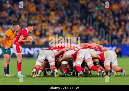 Ellis Bevan aus Wales bereitet sich darauf vor, den Ball während des Men's Rugby International Test Matches zwischen Australien und Wales in Allian in den Scrum zu bringen Stockfoto