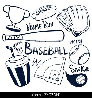 Baseball Zeichnung Vektor Hand gezeichneter Baseball Sport Scribble Vektor. Baseball-Kritzeleien Stock Vektor