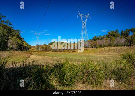 Australischer Strommast im ländlichen Queensland, Australien Stockfoto