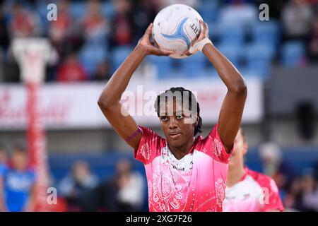 Juli 2024; Ken Rosewall Arena, Sydney, NSW, Australien; Suncorp Super Netball, New South Wales Swifts gegen Adelaide Thunderbirds; Latanya Wilson von den Adelaide Thunderbirds während des warm Up Stockfoto