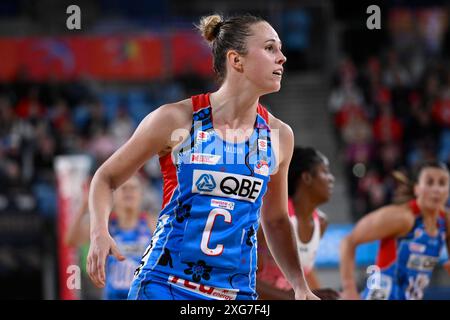 Juli 2024; Ken Rosewall Arena, Sydney, NSW, Australien; Suncorp Super Netball, New South Wales Swifts gegen Adelaide Thunderbirds; Paige Hadley von den NSW Swifts Stockfoto