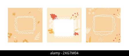 Herbst einfache Hintergründe mit Rahmen. Banner- und Einladungsvorlage mit Rand- und Kopierbereich. Handgezeichnete Vektorgrafik. Stock Vektor