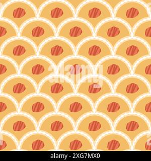 Geometrisches, farbenfrohes, nahtloses Muster in Schmuckform. Ausschnitte abstrakter Hintergrund für die Wiederholung der Muschel. Endlose Retro-Abdeckung. Handgezeichnete Vektorgrafik. Stock Vektor