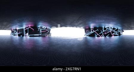 360 Panorama einer futuristischen, neonbeleuchteten Weltraum-vr-Umgebungskarte Stockfoto