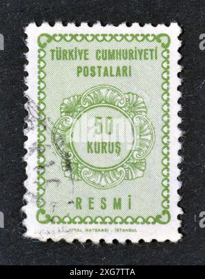 Gestempelte Briefmarke, gedruckt von der Türkei, mit Zahlenwert, ca. 1964. Stockfoto