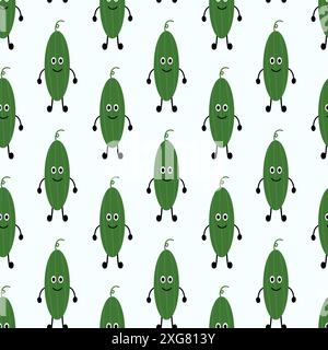 Freundliches nahtloses Gurkenmuster. Gemüsetapete. Veganer roher Hintergrund. Vegetarische Speisen. Landwirtschaftliches Erzeugnis. Illustration der Vektorabwicklung. Stock Vektor