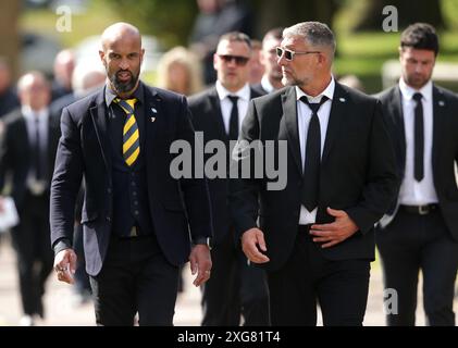 Jamie Jones-Buchanan verlässt das Pontefract Crematorium in West Yorkshire nach der Beerdigung des ehemaligen Leeds Rhinos-Spielers Rob Burrow. Bilddatum: Sonntag, 7. Juli 2024. Stockfoto