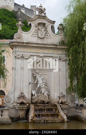 Salzburg, Österreich. 30. Juni 2024. Der Kapitelbrunnen im Stadtzentrum Stockfoto