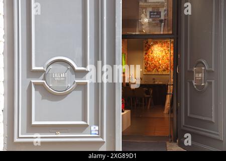 Die Passage des Arts, die kunstvolle Rue des Vieux Murs in Lilles Altstadt mit flippigen Kunstgalerien und Restaurants, Frankreich Stockfoto