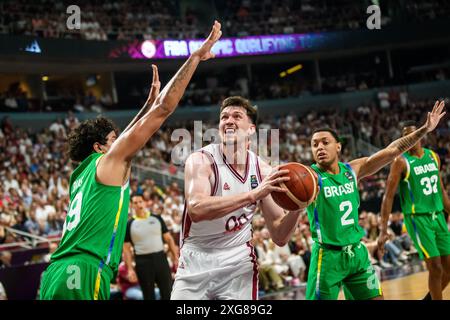 RIGA, Lettland. Juli 2024. FIBA OLYMPISCHES Qualifikationsspiel 2024 zwischen der Mannschaft Lettland und der Mannschaft Brasilien. Quelle: Gints Ivuskans/Alamy Live News Stockfoto