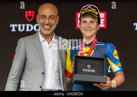 Longo Borghini Elisa (Ita) Lidl-Trek während der ersten Etappe der Giro d’Italia Women in Brescia, Italien am 7. Juli 2024 während des Giro d’Italia Women - Stage 1 Brescia/Brescia, Straßenradrennen in Brescia, Italien, 07. Juli 2024 Stockfoto