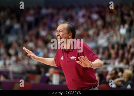 RIGA, Lettland. Juli 2024. FIBA OLYMPISCHES Qualifikationsspiel 2024 zwischen der Mannschaft Lettland und der Mannschaft Brasilien. Quelle: Gints Ivuskans/Alamy Live News Stockfoto