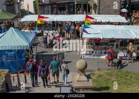 Samstag Markt in Hay-on-Wye, Wales, Großbritannien Stockfoto