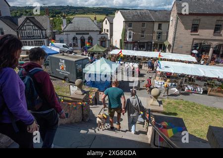 Samstag Markt in Hay-on-Wye, Wales, Großbritannien Stockfoto