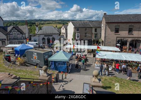 Samstag Markt in Hay-on-Wye, Wales, Großbritannien Stockfoto