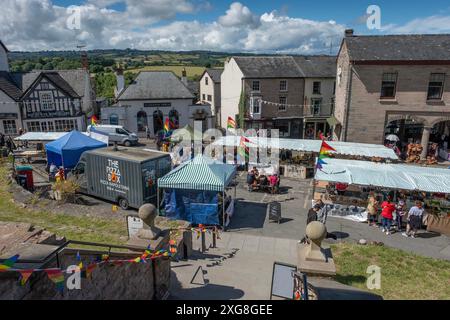 Samstag Markt in Hay-on-Wye, Wales, Großbritannien Stockfoto