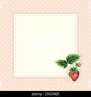 Cottage Core Garden Erdbeere und Polka Dot Square Vector Frame. Vintage-Einladungsdesign Stock Vektor