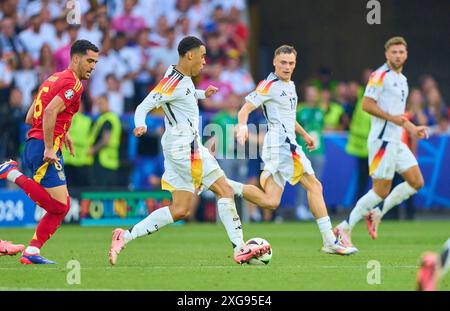 Stuttgart, Deutschland. Juli 2024. Jamal Musiala, DFB 10 Florian Wirtz, Nr. 17 DFB Niclas Fuellkrug, DFB 9 in Folge im Viertelfinalspiel DEUTSCHLAND - SPANIEN 1-2 N.V. der UEFA-Europameisterschaften 2024 am 5. Juli 2024 in Stuttgart. Fotograf: ddp Images/STAR-Images Credit: ddp Media GmbH/Alamy Live News Stockfoto