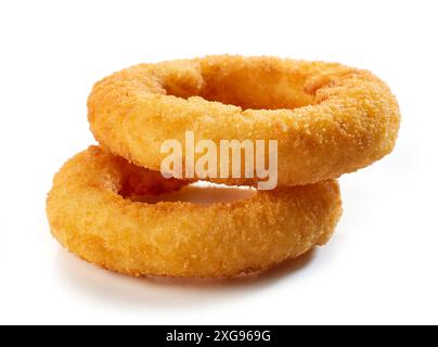 Gebratene Zwiebelringe isoliert auf weißem Hintergrund Stockfoto