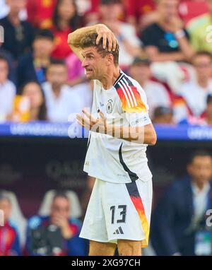 Thomas Müller, Mueller, DFB 13 wütend im Viertelfinalspiel DEUTSCHLAND - SPANIEN 1-2 N.V. der UEFA-Europameisterschaft 2024 am 5. Juli 2024 in Stuttgart. Fotograf: Peter Schatz Stockfoto