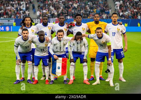 Hamburg, Deutschland. Juli 2024. Das Startelf Frankreichs für das Viertelfinale der UEFA Euro 2024 zwischen Portugal und Frankreich im Volksparkstadion in Hamburg. Stockfoto