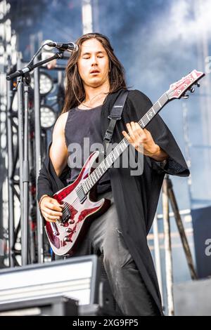 Mailand Italien. Juli 2024. Die schwedische Metalcore-Band IMMINENCE tritt live auf der Bühne des Ippodromo SNAI San Siro während des I-Days Milano Coca-Cola Festivals 2024 auf. Vermerk: Rodolfo Sassano/Alamy Live News Stockfoto