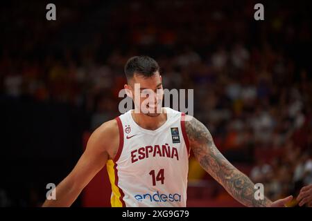 Valencia, Spanien. Juli 2024. Willy Hernangomez vom spanischen Team wurde während des Spiels zwischen Spanien und Bahamas bei Pabellon Fuente de San Luis gesehen. Endrunde : Spanien 86 : 78 Bahamas (Foto: Vicente Vidal Fernandez/SOPA Images/SIPA USA) Credit: SIPA USA/Alamy Live News Stockfoto