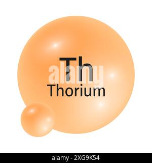 Symbol für Thorium-Element. Glänzende orangefarbene Kugel. Chemisches Symbol th. Vektorabbildung. Stock Vektor