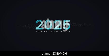 Happy New Year 2025 in blauem Text auf schwarzem Hintergrund Stock Vektor