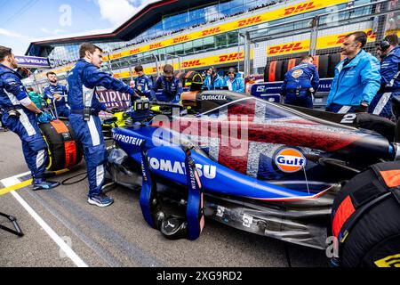 Silverstone, Großbritannien. Juli 2024. Williams Racing Sonderlackierung mit britischer Flagge während des Rennens am 4. Tag, Sonntag, 7. juli 2024, des Formel 1 qatar Airways british Grand prix 2024, der vom 5. Bis 7. Juli 2024 auf der silverstone-Strecke stattfinden soll. (Foto: Alessio de Marco/SIPA USA) Credit: SIPA USA/Alamy Live News Stockfoto