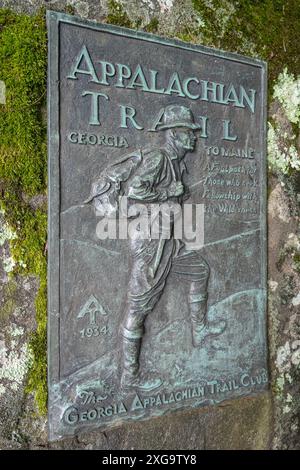 Appalachian Trail Bronze Plakette bei Neels Gap auf der östlichen Seite des Blood Mountain in der Nähe von Blairsville, Georgia. (USA) Stockfoto