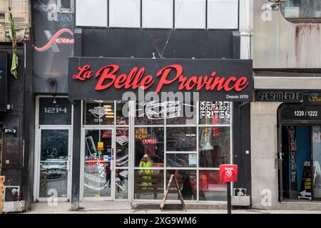 Restaurant La Belle Province in der Peel Street im Zentrum von Montreal, Kanada Stockfoto