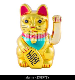 Isolierte Golden Maneki Neko Japan Lucky Cat Stockfoto