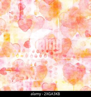 Nahtlose Muster von Aquarell Herzen auf ein Pastell patchwork Drucken, Valentinstag Hintergrund Stockfoto