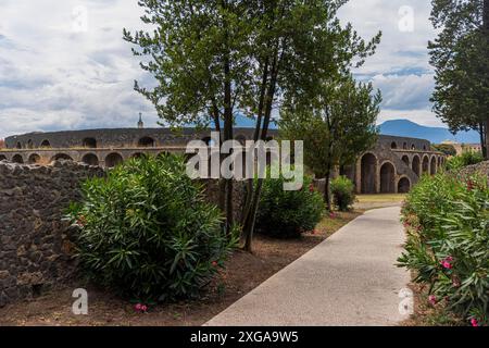 Seite des römischen Amphitheaters in Pompeji, UNESCO-Weltkulturerbe Stockfoto