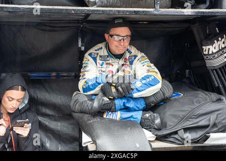 NASCAR Chicago Street Race, Grant Park 165, letzter Tag des NASCAR Street Racing auf den Straßen der Innenstadt. Tag der Fahrt im Regen. Stockfoto