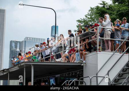 NASCAR Chicago Street Race, Grant Park 165, letzter Tag des NASCAR Street Racing auf den Straßen der Innenstadt. Tag der Fahrt im Regen. Stockfoto