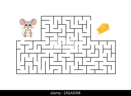 Puzzlespiel für Kinder. Hilf der Maus, zum Käse zu kommen. Vektorabbildung. Stock Vektor