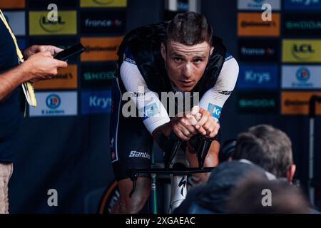 Troyes, Frankreich. Juli 2024. Radfahren - 2024 Tour de France - Stage 9 Troyes - Troyes, Frankreich - Remco Evenepoel, Soudal Quickstep. Credit: SWpix/Alamy Live News Credit: SWpix/Alamy Live News Stockfoto