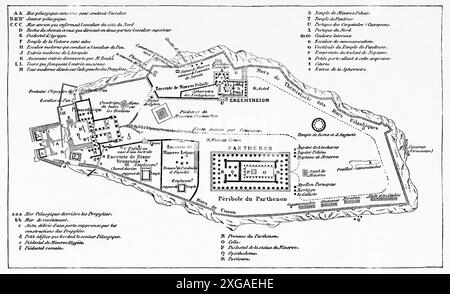 Alte Karte der Akropolis, Athen. Griechenland, aus einem Winter in Athen, 1857-1858 von Antonin Proust (1832–1905) Le Tour du Monde 1862 Stockfoto