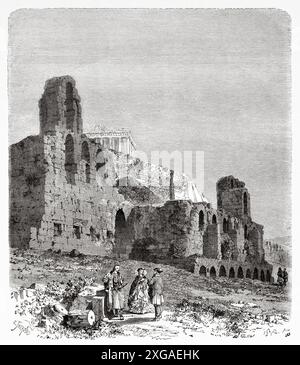 Odeon des Herodes Atticus Theater, Athen, Griechenland, Zeichnung von Emile Therond (1821–1883) A Winter in Athen, 1857-1858 von Antonin Proust (1832–1905) Le Tour du Monde 1862 Stockfoto