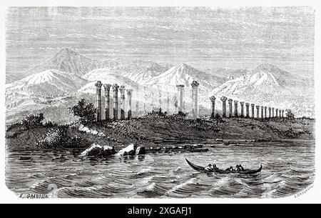 Ruinen der griechisch-römischen Ruinen der antiken Stadt Soli Pompepolis im Bezirk Mezitli in der südlichen Provinz Mersin. Türkei, Zeichnung von Eugene Grandsire (1825 - 1905) Reise nach Kilikien und das Taurusgebirge, 1852-1853 von Victor Langlois (1829 - 1869) Le Tour du Monde 1862 Stockfoto