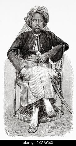 Dini Ahmed Abou Baker war der Hauptunterzeichner des vertrags von Afar vom März 1862, der die Westküste von Bab-el-Mandeb zwischen Ras Ali und Doumeira für 10.000 Taler in Afrika an Frankreich verkaufte, wobei Auguste Hadamard (1823–1886) Voyage von Henri Lambert zog. Le Tour du Monde 1862 Stockfoto