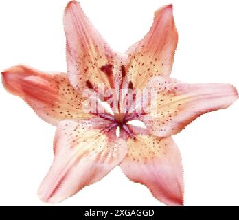 Gepunktete Lilienblüte im Halbton für trendige y2k-Retro-Collagen. Vektor-realistische strukturierte Blüte Stock Vektor
