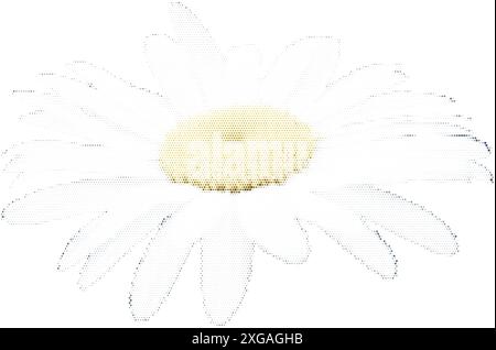 Kamillenblüte mit Punktmuster im Halbton für trendige y2k-Retro-Collagen. Vektor strukturierte realistische Gänseblüte Stock Vektor